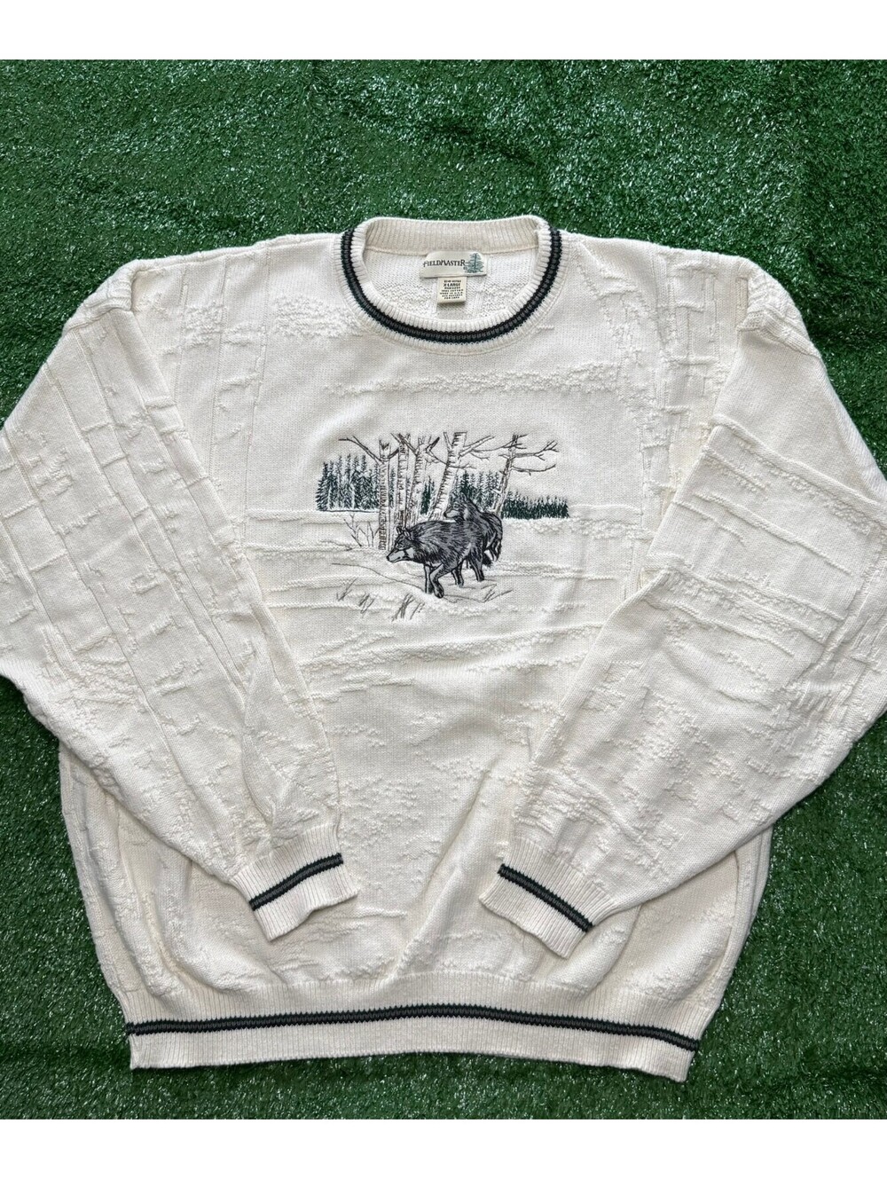 Vintage 90s FIELDMASTER Wolf Knit Sweater - Size XL